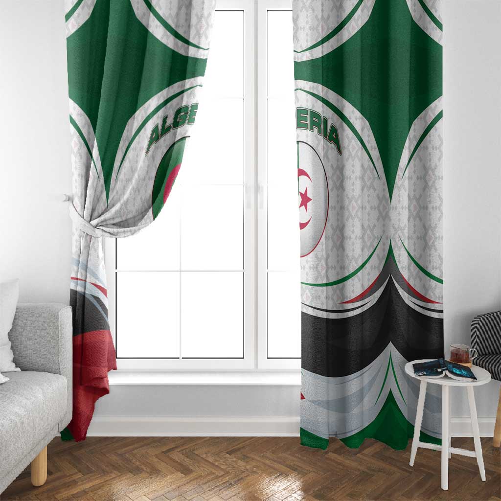 Algeria Window Curtain with National Flag and Coat of Arms Crest Design
