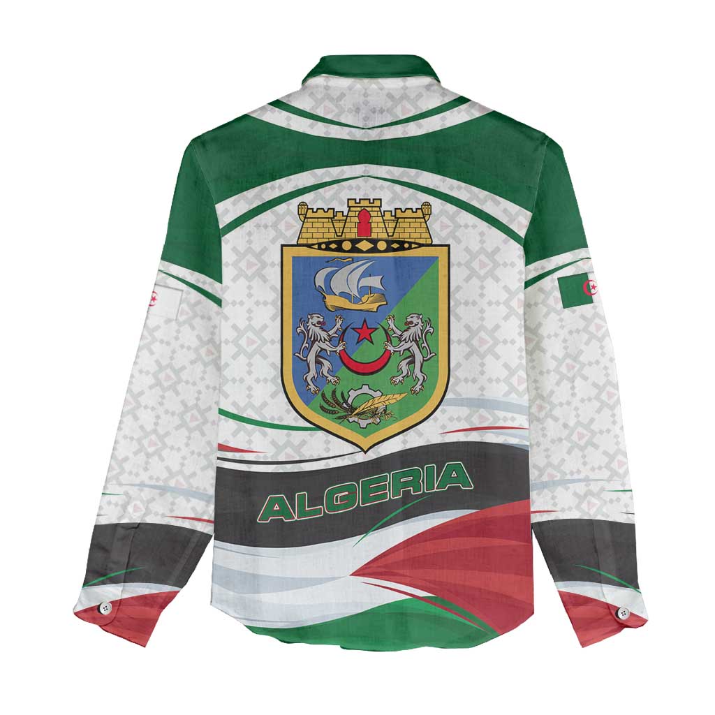 Algeria Women Casual Shirt with National Flag and Coat of Arms Crest Design