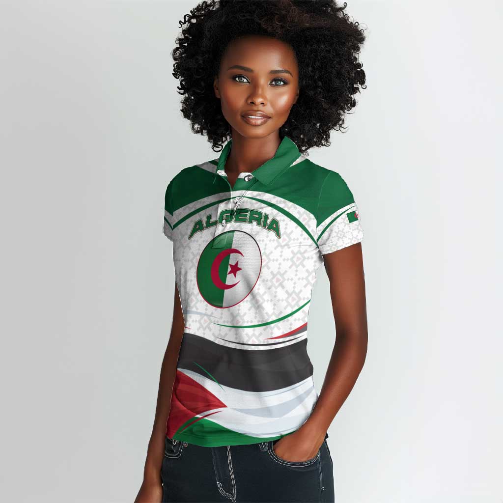 Algeria Women Polo Shirt with National Flag and Coat of Arms Crest Design