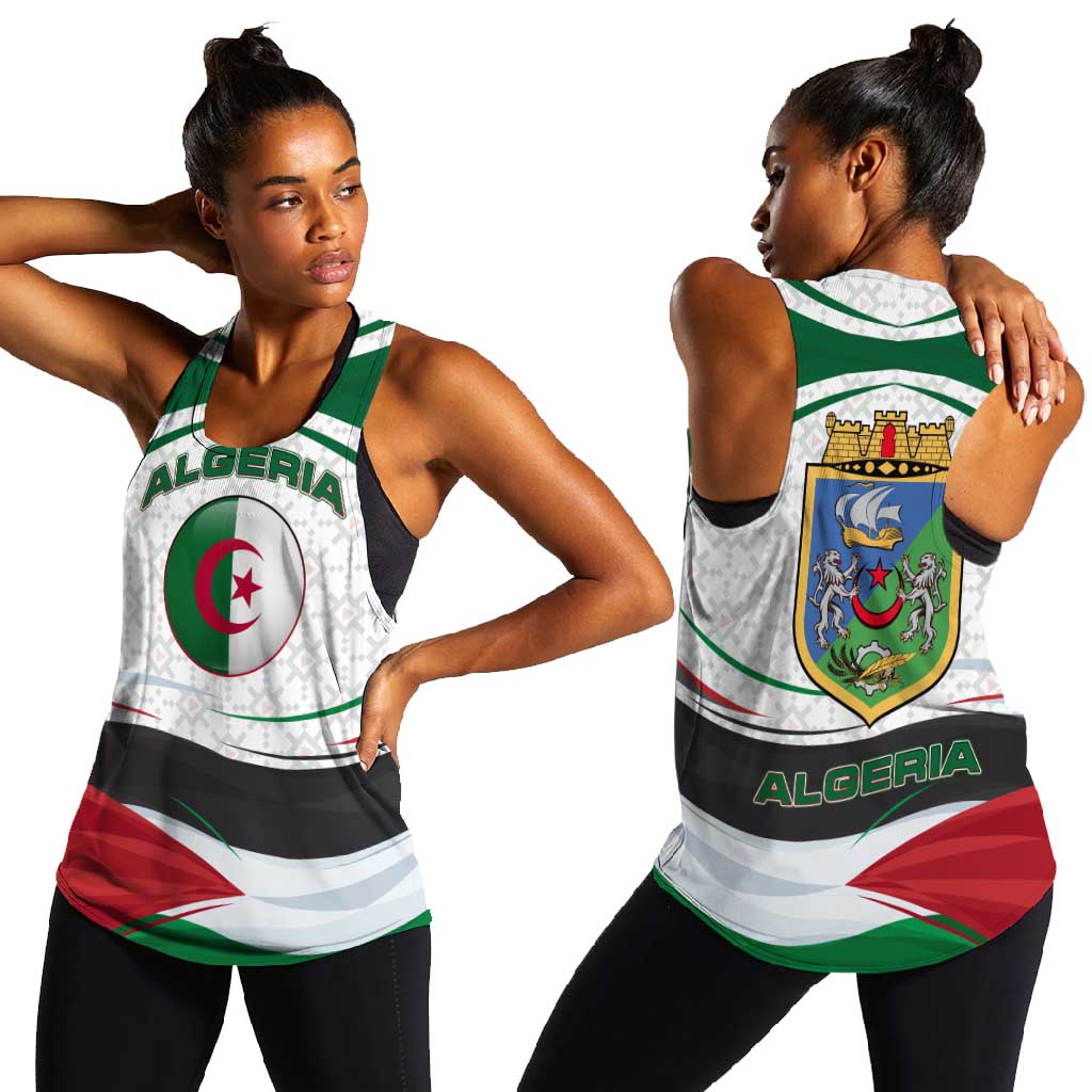 Algeria Women Racerback Tank with National Flag and Coat of Arms Crest Design