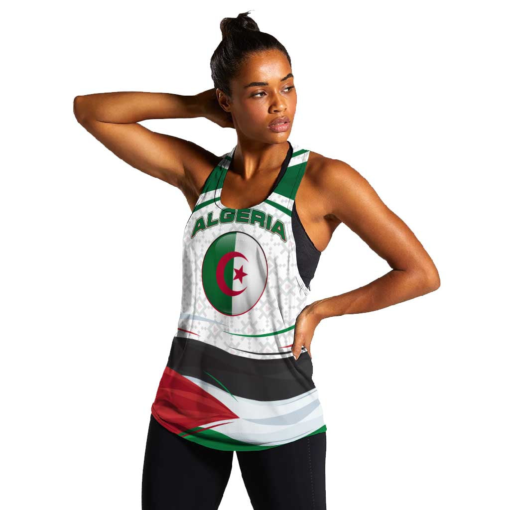 Algeria Women Racerback Tank with National Flag and Coat of Arms Crest Design
