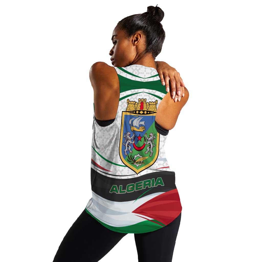 Algeria Women Racerback Tank with National Flag and Coat of Arms Crest Design