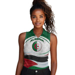 Algeria Women Sleeveless Polo Shirt with National Flag and Coat of Arms Crest Design
