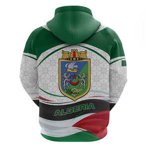 Algeria Zip Hoodie with National Flag and Coat of Arms Crest Design