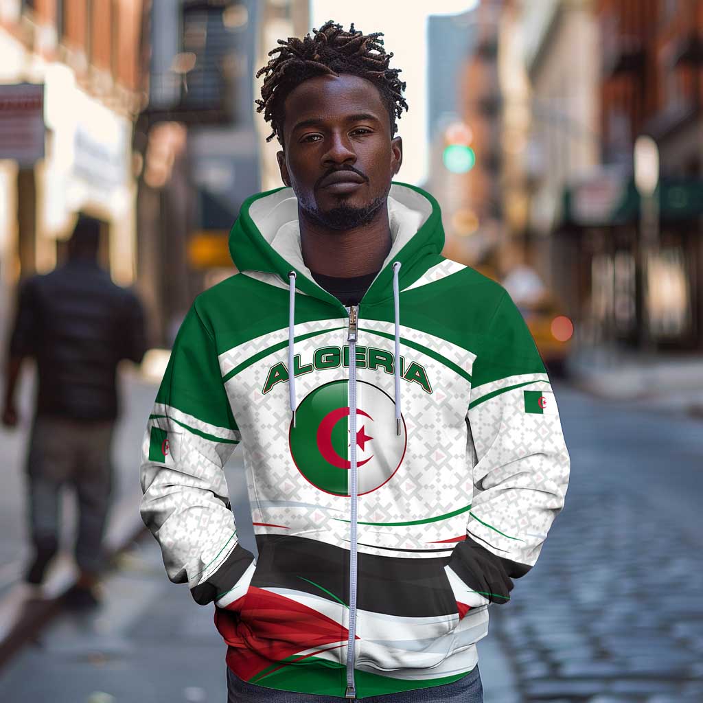 Algeria Zip Hoodie with National Flag and Coat of Arms Crest Design