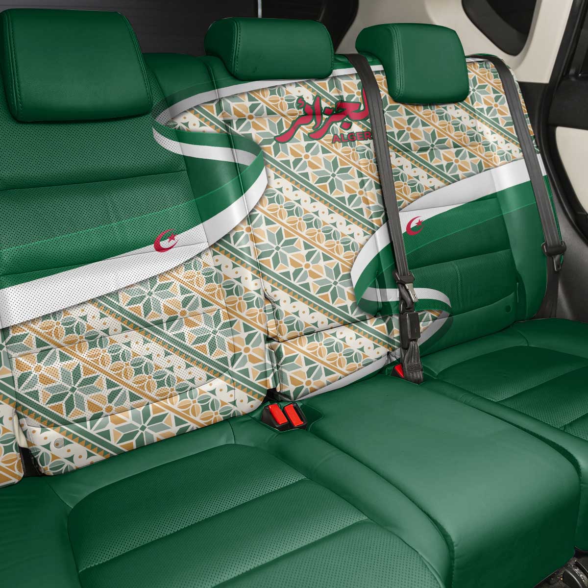 Algeria Back Car Seat Cover with Arabic Calligraphy and Traditional Pattern Design