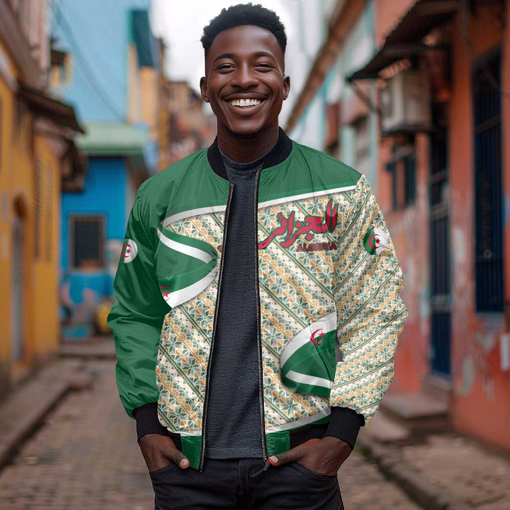Algeria Bomber Jacket with Arabic Calligraphy and Traditional Pattern Design