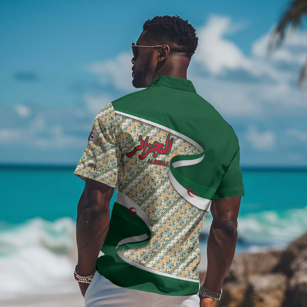 Algeria Hawaiian Shirt with Arabic Calligraphy and Traditional Pattern Design