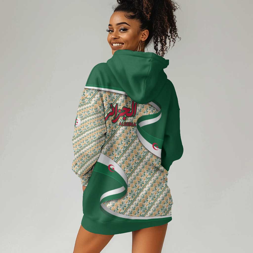 Algeria Hoodie Dress with Arabic Calligraphy and Traditional Pattern Design