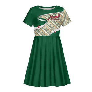 Algeria Kid Short Sleeve Dress with Arabic Calligraphy and Traditional Pattern Design