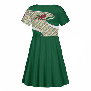Algeria Kid Short Sleeve Dress with Arabic Calligraphy and Traditional Pattern Design