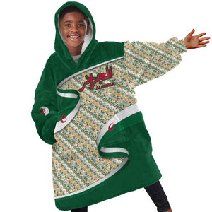 Algeria Kid Wearable Blanket Hoodie with Arabic Calligraphy and Traditional Pattern Design