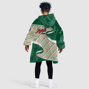 Algeria Kid Wearable Blanket Hoodie with Arabic Calligraphy and Traditional Pattern Design