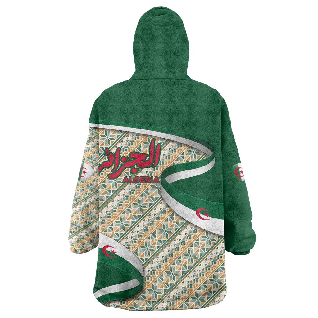 Algeria Kid Wearable Blanket Hoodie with Arabic Calligraphy and Traditional Pattern Design