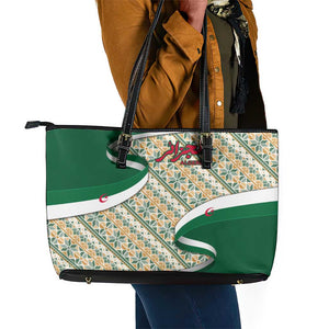 Algeria Leather Tote Bag with Arabic Calligraphy and Traditional Pattern Design