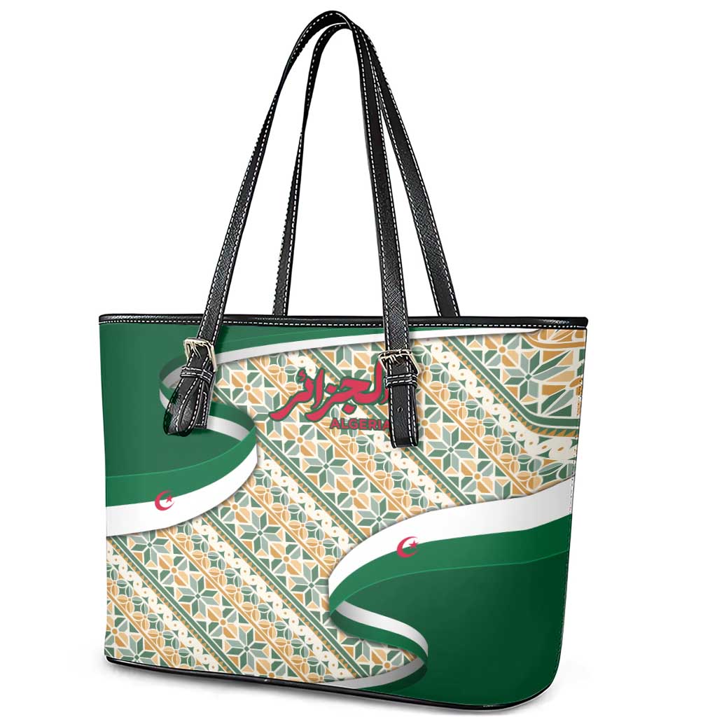 Algeria Leather Tote Bag with Arabic Calligraphy and Traditional Pattern Design