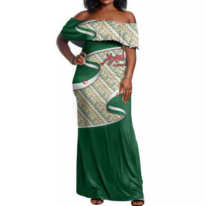 Algeria Off Shoulder Maxi Dress with Arabic Calligraphy and Traditional Pattern Design
