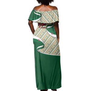 Algeria Off Shoulder Maxi Dress with Arabic Calligraphy and Traditional Pattern Design