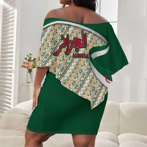 Algeria Off Shoulder Short Dress with Arabic Calligraphy and Traditional Pattern Design
