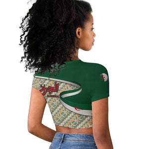 Algeria Raglan Cropped T shirt with Arabic Calligraphy and Traditional Pattern Design