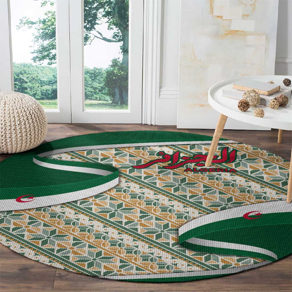 Algeria Round Carpet with Arabic Calligraphy and Traditional Pattern Design