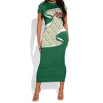 Algeria Short Sleeve Bodycon Dress with Arabic Calligraphy and Traditional Pattern Design