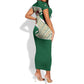 Algeria Short Sleeve Bodycon Dress with Arabic Calligraphy and Traditional Pattern Design