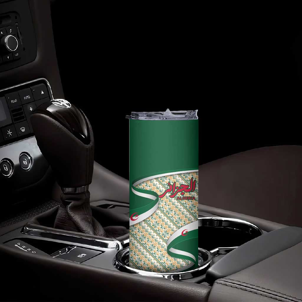 Algeria Skinny Tumbler with Arabic Calligraphy and Traditional Pattern Design