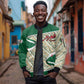 Algeria Sleeve Zip Bomber Jacket with Arabic Calligraphy and Traditional Pattern Design