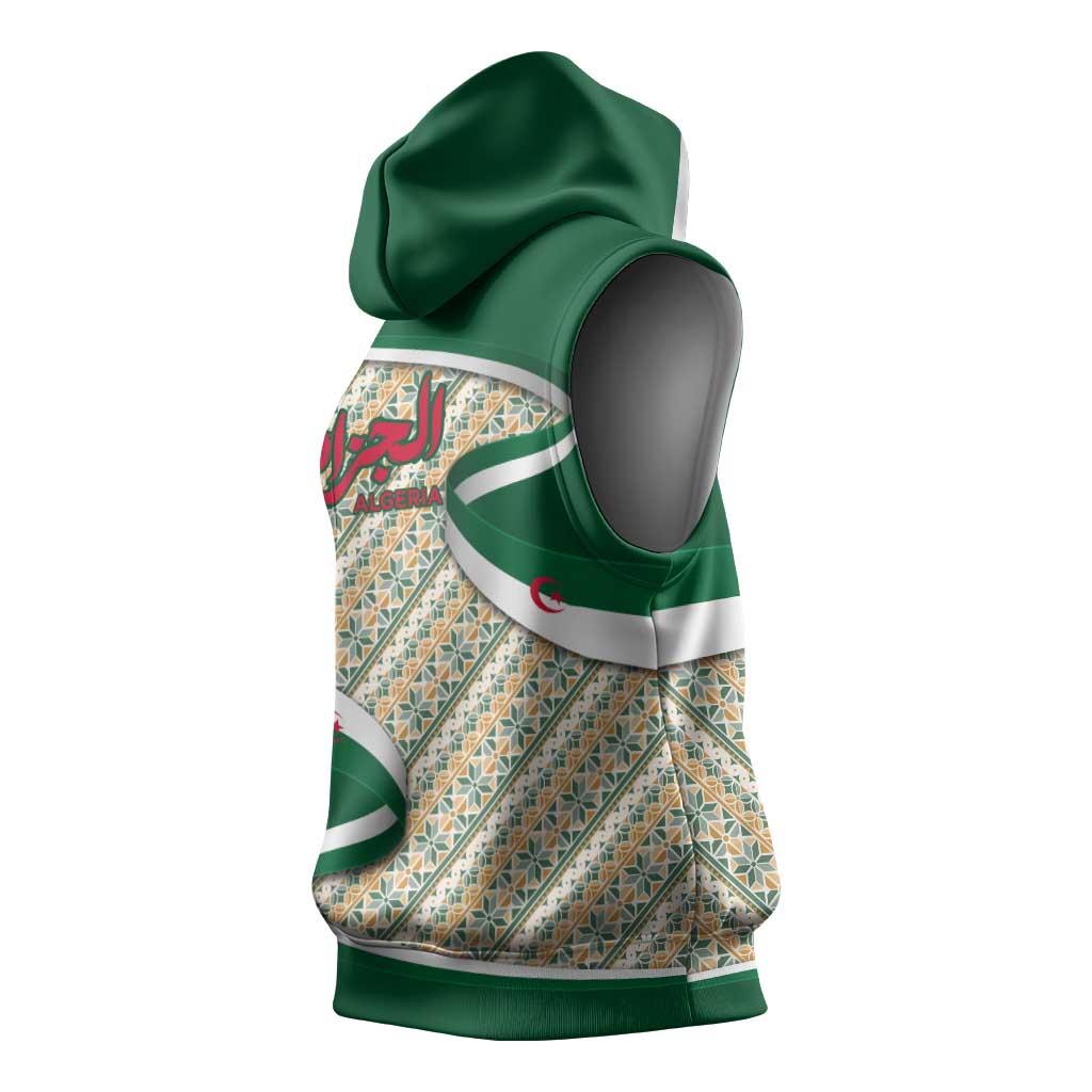 Algeria Sleeveless Hoodie with Arabic Calligraphy and Traditional Pattern Design - African Pride