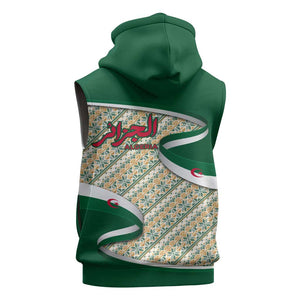 Algeria Sleeveless Zip Hoodie with Arabic Calligraphy and Traditional Pattern Design - African Pride