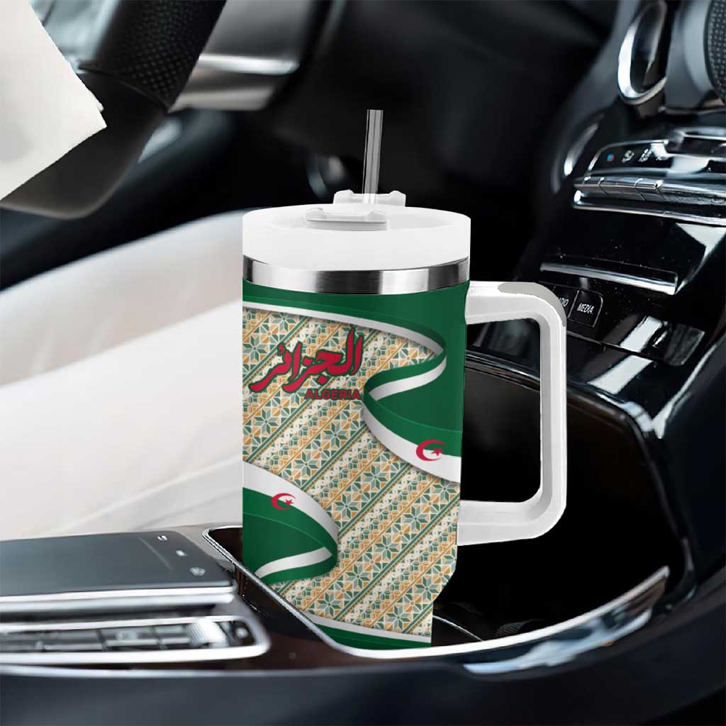 Algeria Tumbler With Handle with Arabic Calligraphy and Traditional Pattern Design