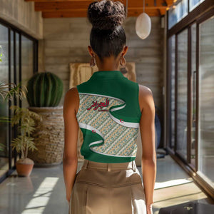 Algeria Women Sleeveless Polo Shirt with Arabic Calligraphy and Traditional Pattern Design