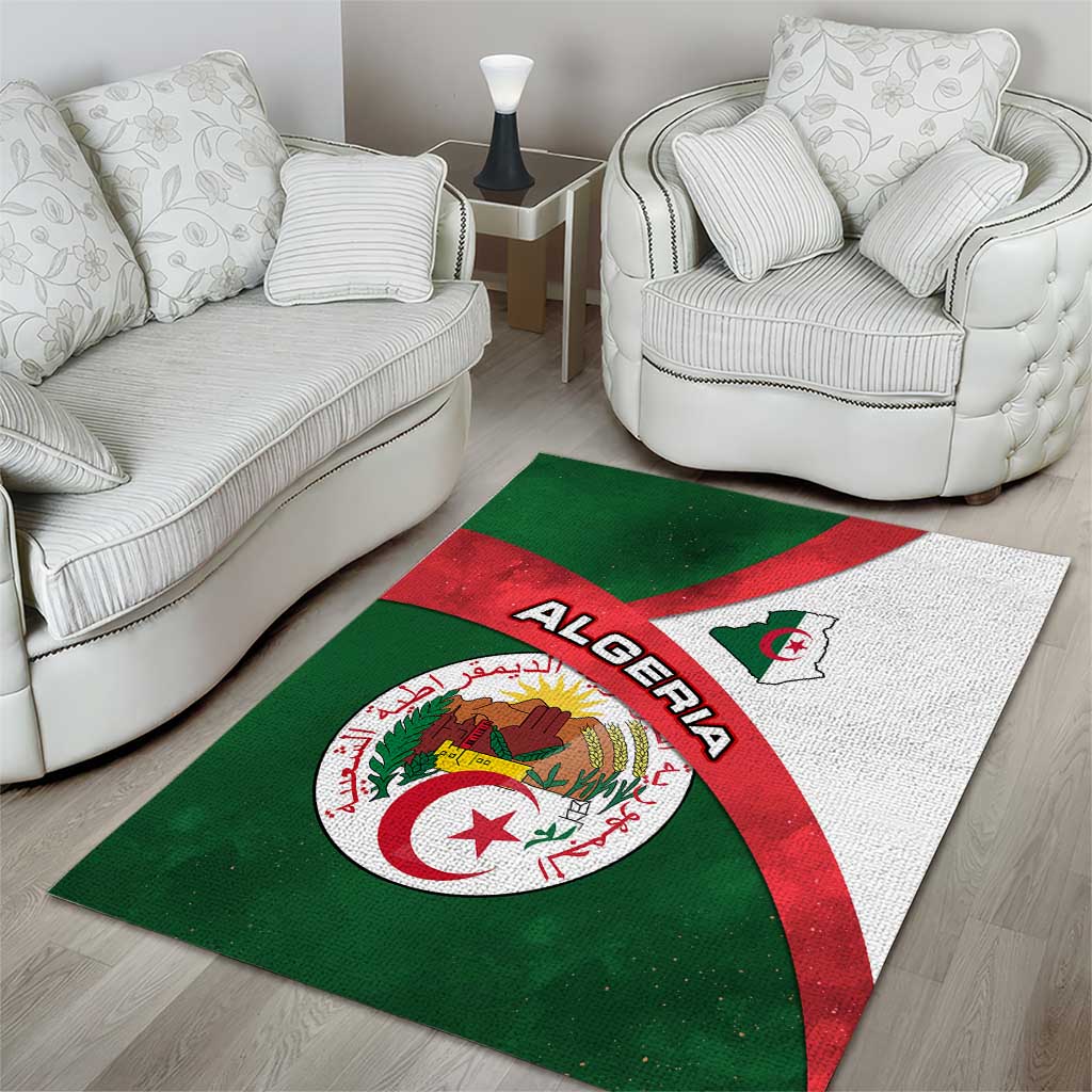Algeria Area Rug with National Emblem and Map Design