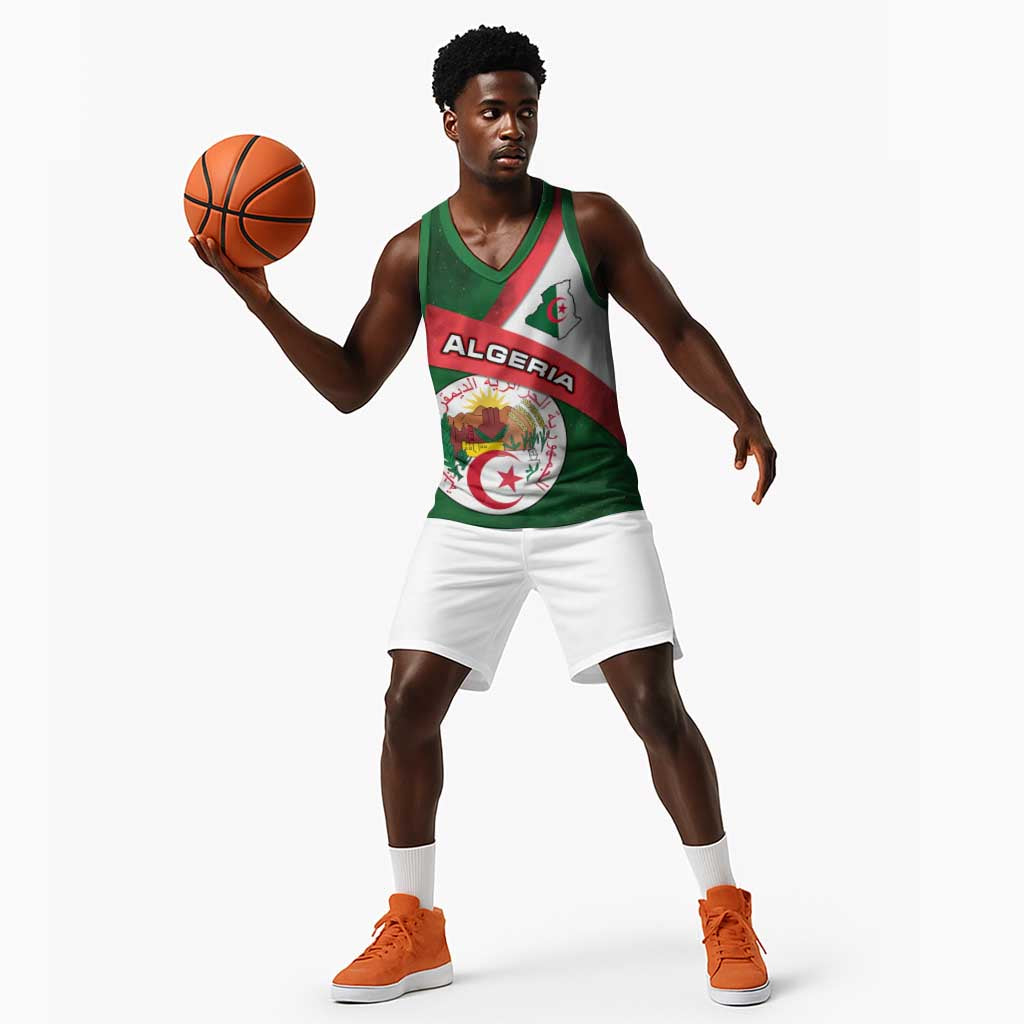 Algeria Basketball Jersey with National Emblem and Map Design - African Pride