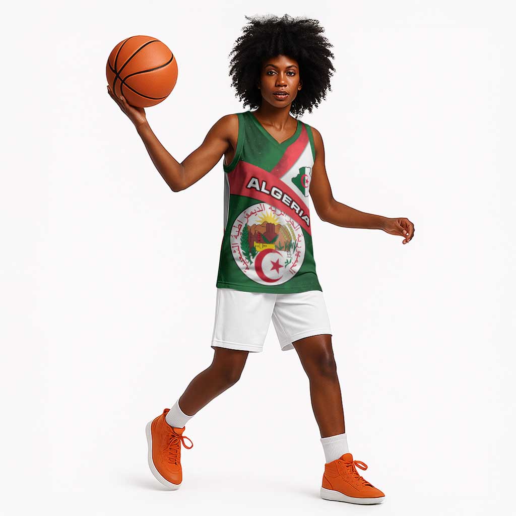 Algeria Basketball Jersey with National Emblem and Map Design - African Pride