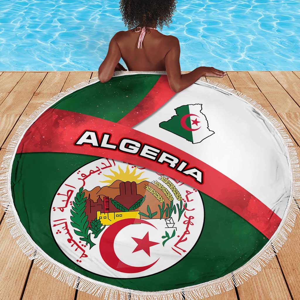 Algeria Beach Blanket with National Emblem and Map Design