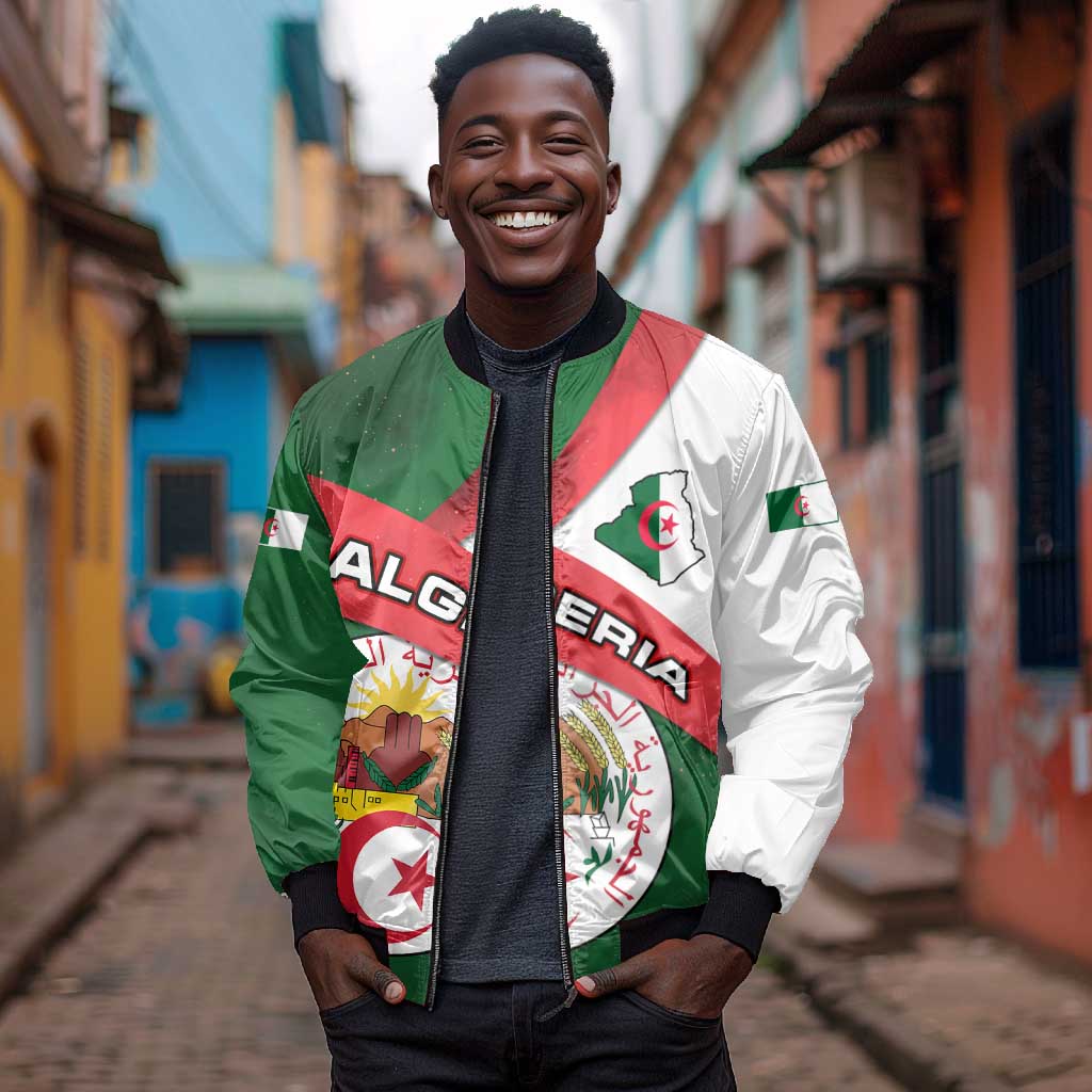 Algeria Bomber Jacket with National Emblem and Map Design