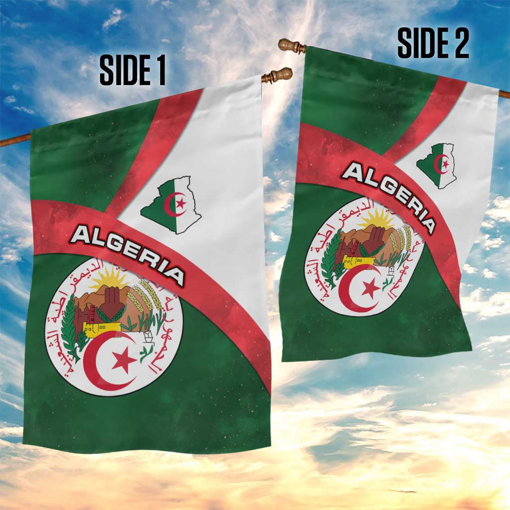 Algeria Garden Flag with National Emblem and Map Design