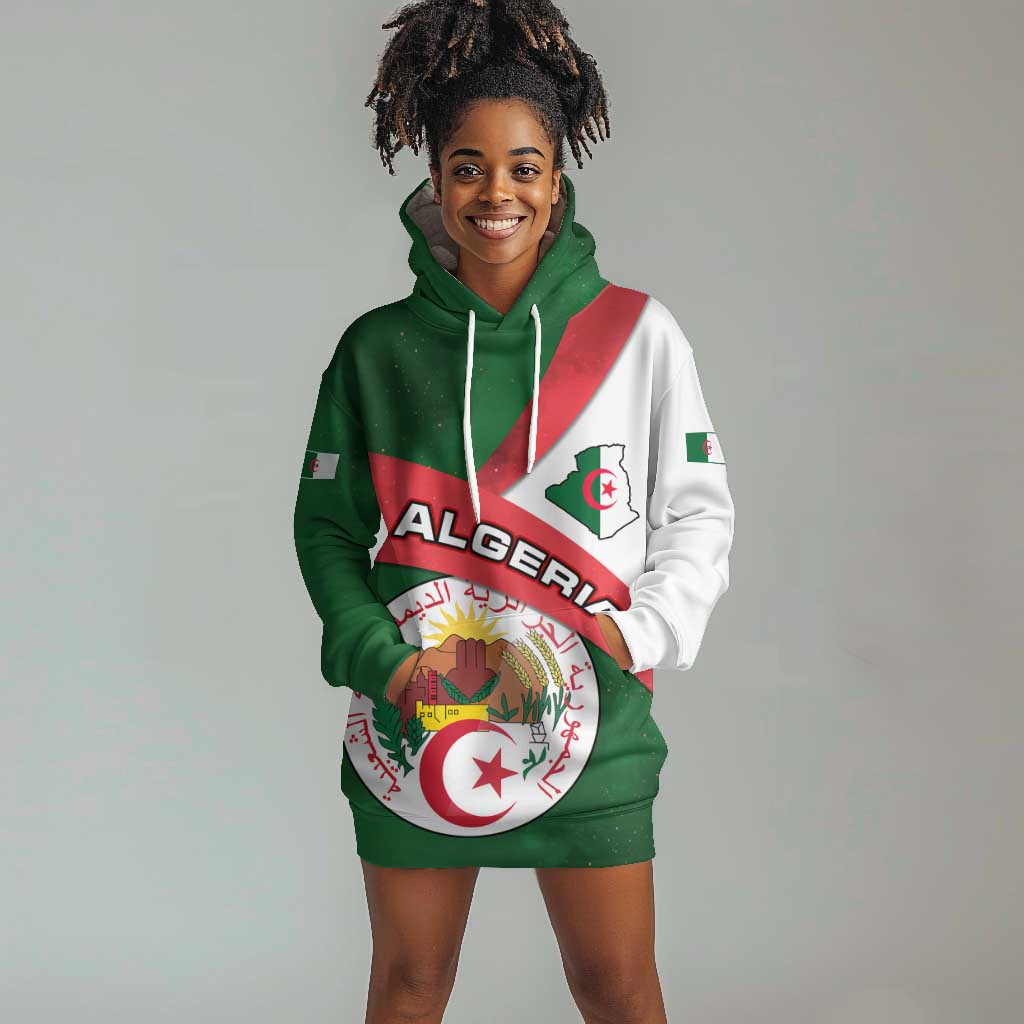 Algeria Hoodie Dress with National Emblem and Map Design