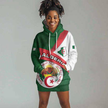 Algeria Hoodie Dress with National Emblem and Map Design
