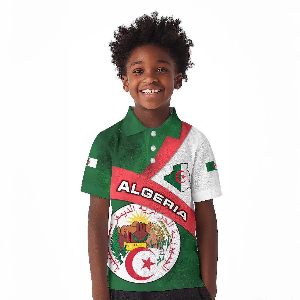 Algeria Kid Polo Shirt with National Emblem and Map Design