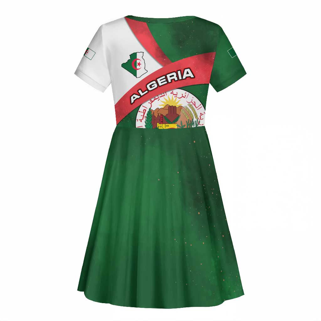 Algeria Kid Short Sleeve Dress with National Emblem and Map Design