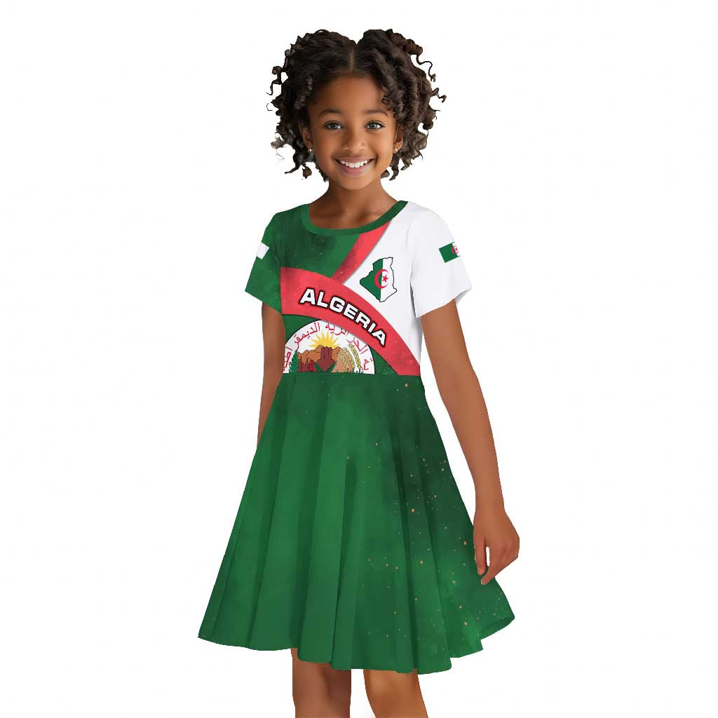 Algeria Kid Short Sleeve Dress with National Emblem and Map Design