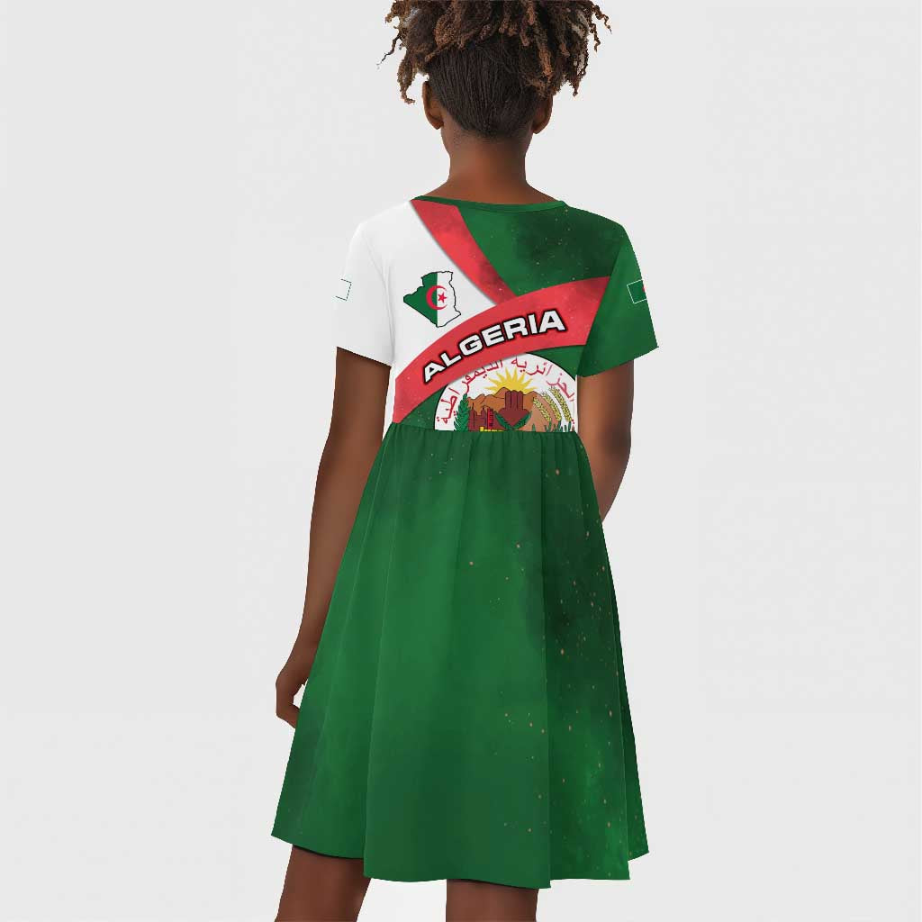 Algeria Kid Short Sleeve Dress with National Emblem and Map Design