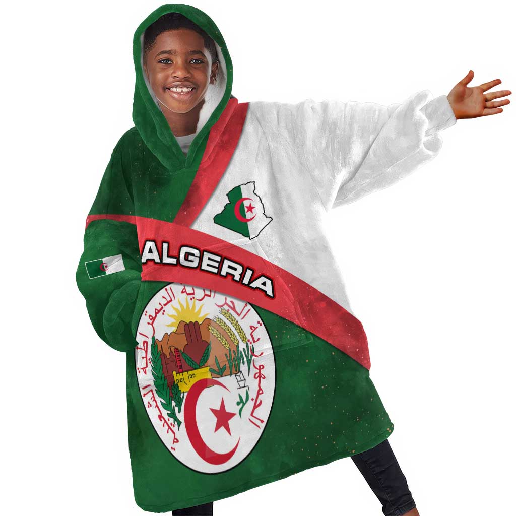 Algeria Kid Wearable Blanket Hoodie with National Emblem and Map Design