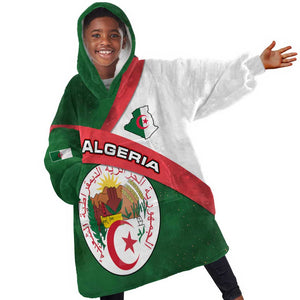 Algeria Kid Wearable Blanket Hoodie with National Emblem and Map Design