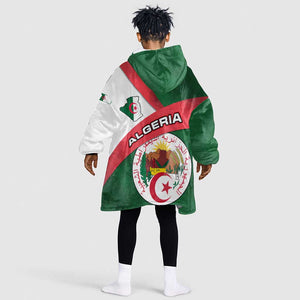 Algeria Kid Wearable Blanket Hoodie with National Emblem and Map Design