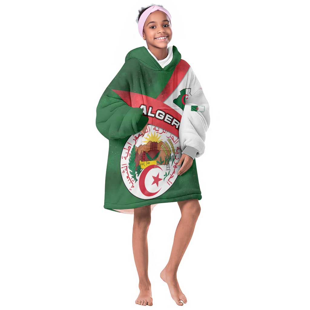 Algeria Kid Wearable Blanket Hoodie with National Emblem and Map Design
