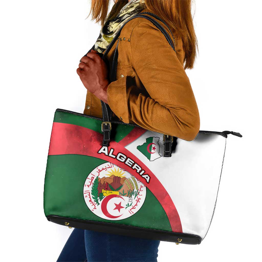 Algeria Leather Tote Bag with National Emblem and Map Design